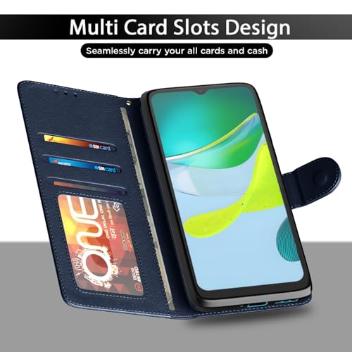 Image of Pikkme Flip Cover for Motorola Moto E13| Leather Finish | Shockproof with Card Pockets & Wallet Stand | Ultimate Protection Case(Blue)