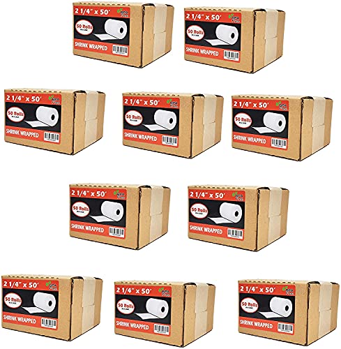 (1000 Rolls) 2 1/4 x 50 Thermal Paper Receipt Rolls 2.25 x 50 ft POS Cash Register fits all Credit Card Terminals Verifone VX520 Ingenico ICT220 ICT220 ICT250 FD400 BPA Free from BuyRegisterRolls