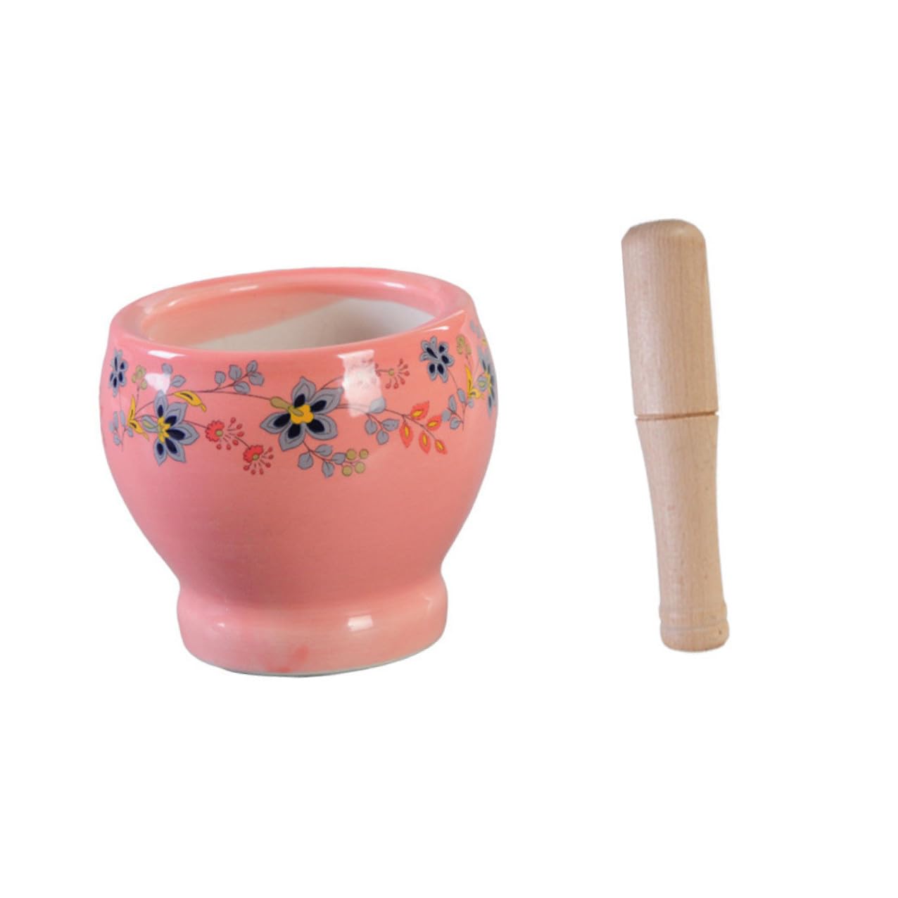 Keramik Mörser mit Stampfer 1 Satz Rosa, Rund mit Holzgriff | Knoblauch und Gewürze, Ergonomische Form, Tragbar, Küchenutensil für Einfaches Zerkleinern Zufällige Farbe