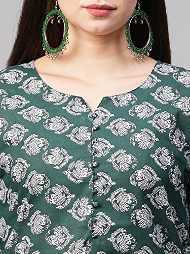 Image of GoSriKi Women's Cotton Blend Printed Straight Kurta With Pant