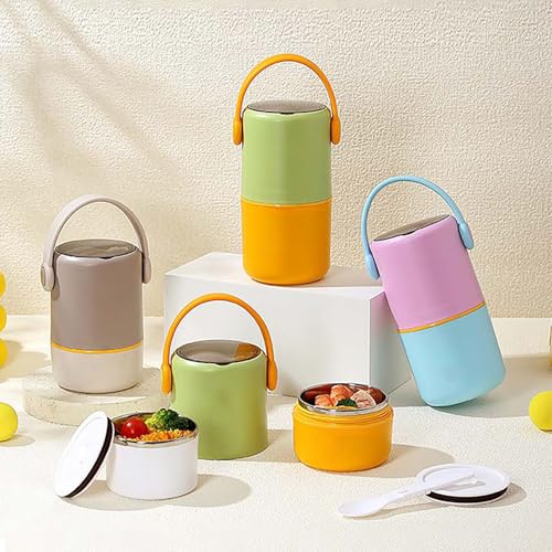 Image of House of Quirk 304 Stainless Steel Lunch Box - 820ml Double-Layer Portable Bento Box with Lid for Office Workers & Students (Green /Yellow)