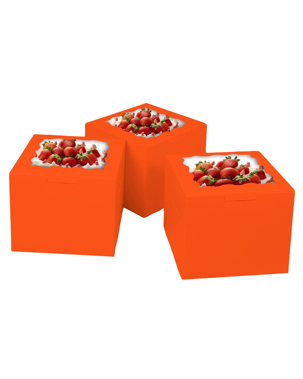 Gcardist 6x6x5 Inch Cake Box, 5 Sets Orange Cake Box with Window & 5 Sets 6 Inch Orange Cake Round Boards - Image 3