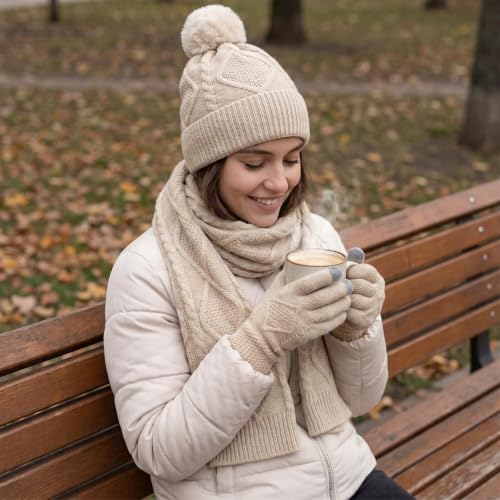 Conjunto gorro bufanda guantes invierno hombre y mujer traje cálido azul engrosado 7