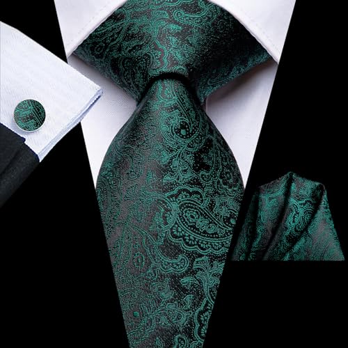 Image of Hi-Tie Paisley Floral Ties Set for Men Silk Mens Stripes Necktie Pocket Square Cufflinks Set Formal Business