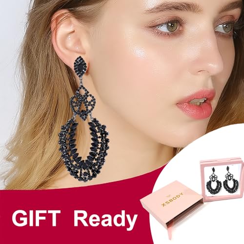 Large Black Rhinestone Earrings for Women Prom Chandelier Drop Statement Earrings Costume Jewelry4