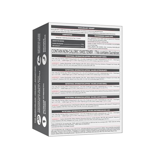 Image of MuscleBlaze Micronised Creatine Monohydrate CreAMP Powder Assorted Flavours (15 Sachets, 4g Each) - Citrus Blast, Watermelon Kool Aid, Juicy Berries, Candy Rush & Lychee Swirl | Travel Pack | Trustified Certified Creatine