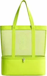 Bolsa de Praia em Rede com Compartimento Térmico Gelado/Quente, Sacola de Microfibra para Verão Mar Piscina Piquinique