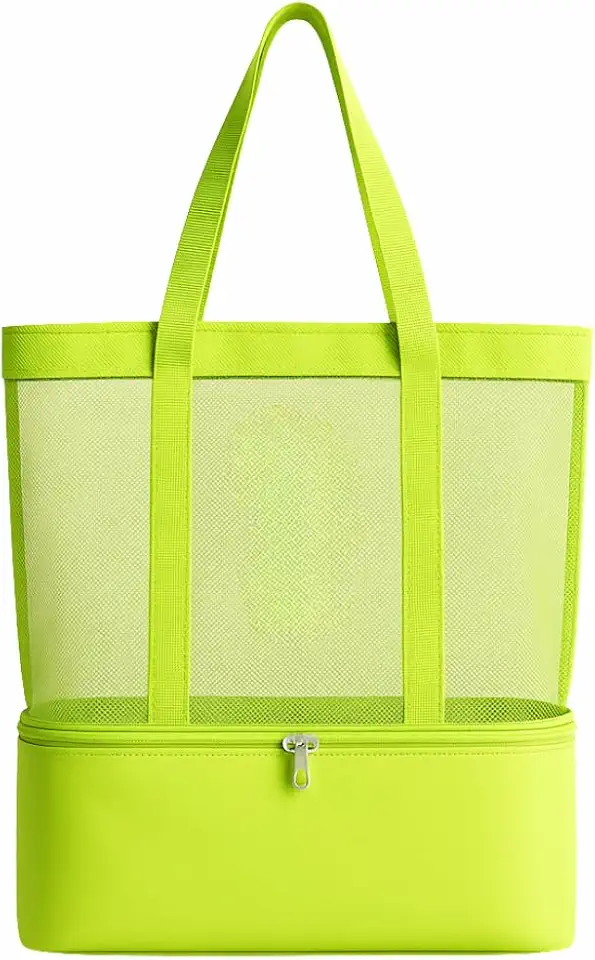 Bolsa de Praia em Rede com Compartimento Térmico Gelado/Quente, Sacola de Microfibra para Verão Mar Piscina Piquinique