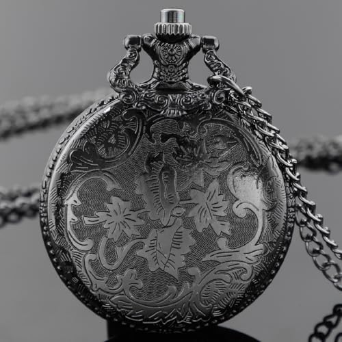 Image of Tiong Vintage Pocket Watch Engraved Cowboy Skull Wolf 3D Pattern Arabic Numerals Quartz Pocket Watch with Chain Best Gifts
