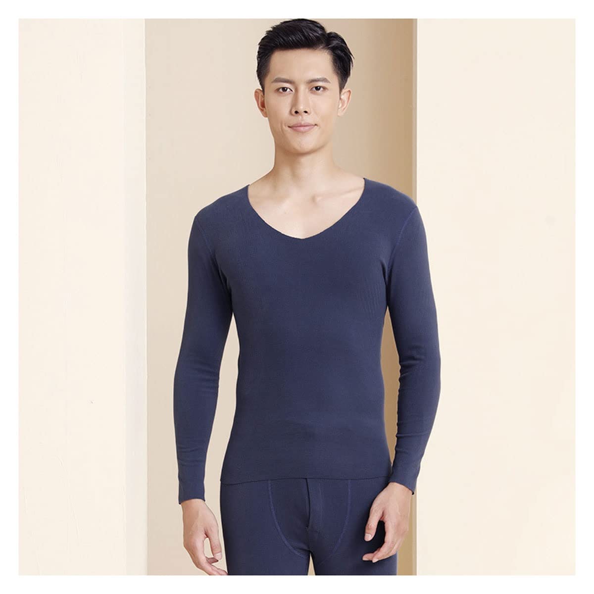 Ensemble thermique homme bleu col V 3X douceur et isolation premium