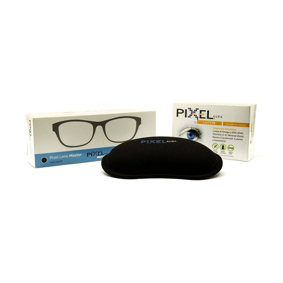 Pixel Gaming Pack, Soluzione per Il Gamer: Minor Stanchezza e Affaticamento, Protezione Occhi Grazie a Occhiali con Filtro Luce Blu e Raggi UV, Poggiapolso Ergonomico, Integratore Occhi. novità!!