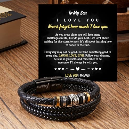 Personalized Son's Infinity Knot Bracelet Gift, To My Son/Grandson Stainless Steel Infinity Knot Leather Engraved with Love You Forever Bracelet Forever Linked Together Jewelry for Birthday Christmas2