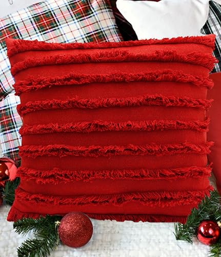 Image of mosey Red Cushion Covers 16x16 Set of 2 | 100% Cotton | Theme Throw Pillow Covers 16 x 16 inch for Holiday Festive Home Decorations