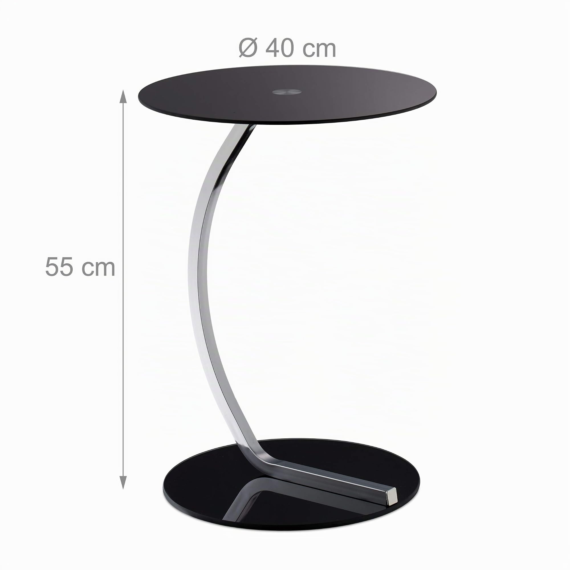 Relaxdays Tavolino, Rotondo, Tavolo per Salotto, da Divano, Design Moderno, Vetro e Acciaio, H x D: 55 x 40 cm, Nero