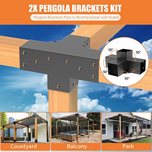 Woodworks Pergola Pergola Brackets 4-Way Right Angle Corner Bracket Diy Elevated Wood Stand 2Pack With Screws For 4X4 (Actual: 3.5X3.5 Inch) Lumber Pergola Gazebo #TOP2