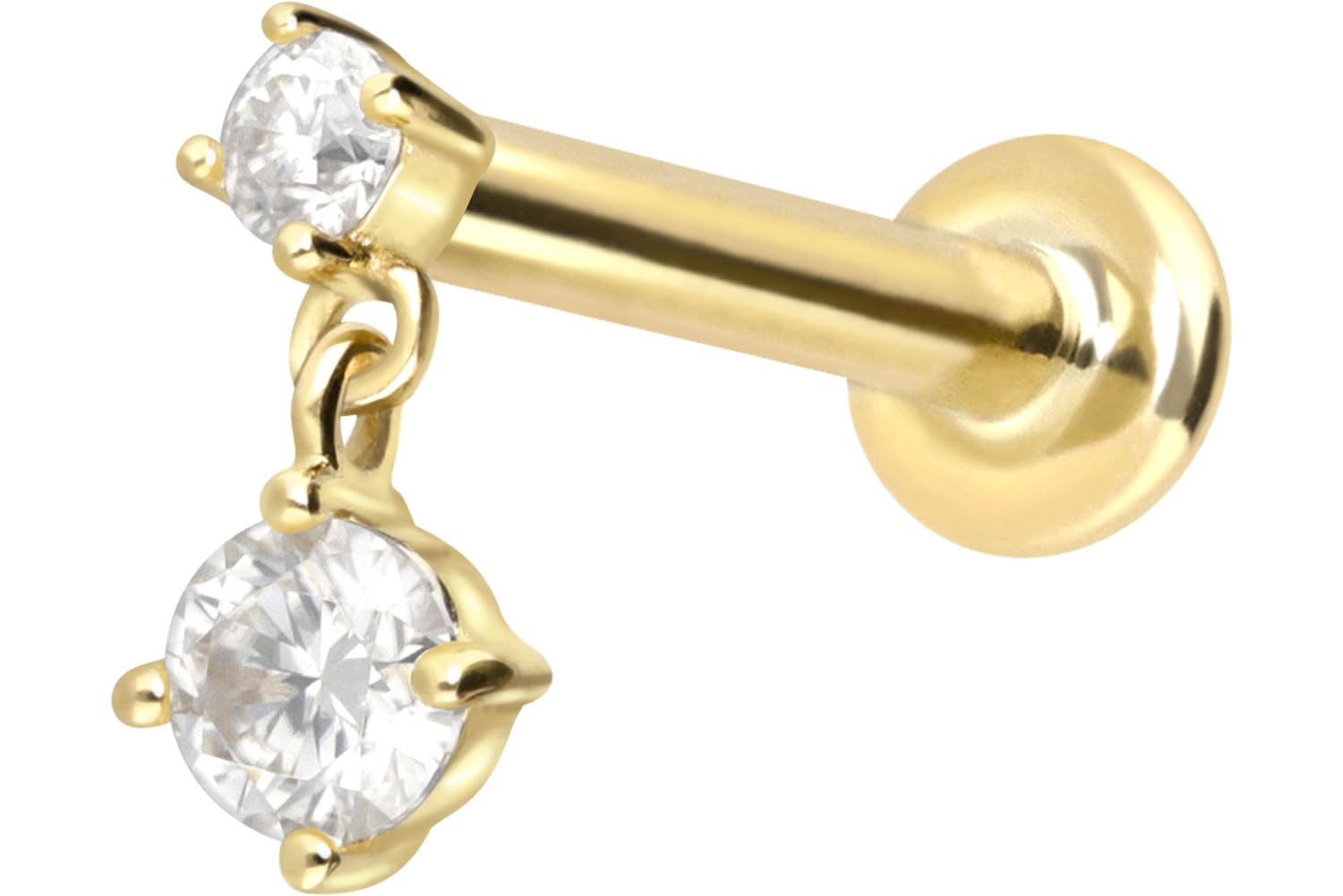 PIERCINGLINE Piercing Labret de oro de 14 quilates con rosca interior, 2 MOISSANITE color y tamaño a elegir