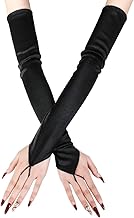Fingerless Gloves, Black Long Fingerless Gloves, Satin Gloves for Wedding Party Opera Evening Banquet