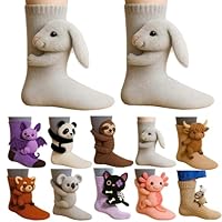 3D Knit Animal Socks, Cute Animal Socks Hand Crocheted, Novelty Floor Sock for Christmas, Winter Warm Floor Sock for Adults, Double-layer Cotton (Bunny)