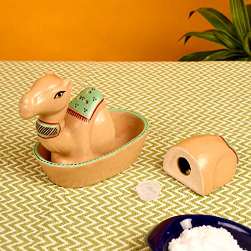 Image of Aakriti Art Creations Ceramic Salt & Pepper Dispenser Set with Tray | Handcrafted Modern Art Dining Table Shaker Set | Kitchen Salt Pepper Organizer | Kitchen Decoration Items Stylish