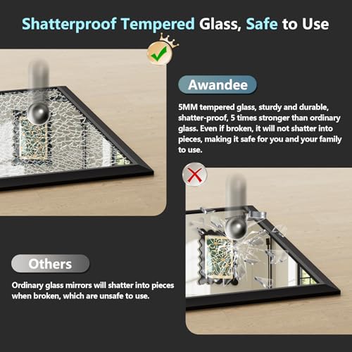 Image of 40x38 Inch Black Bathroom Mirror for Wall, Beveled Framed Rectangle Bathroom Vanity Mirrors for Over Sink, Bedroom, Living Room, Entryway, Anti-Rust, HD Tempered Glass, Horizontally /Vertically