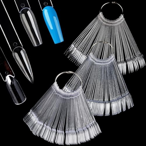 Fcozpjk Nail Color Swatch Sticks with Ring 150pcs Ballerina Square Stiletto Clear Nail Tips Nail Polish Display Sample Sticks Practice Nail Tips Nail Salon Supplies