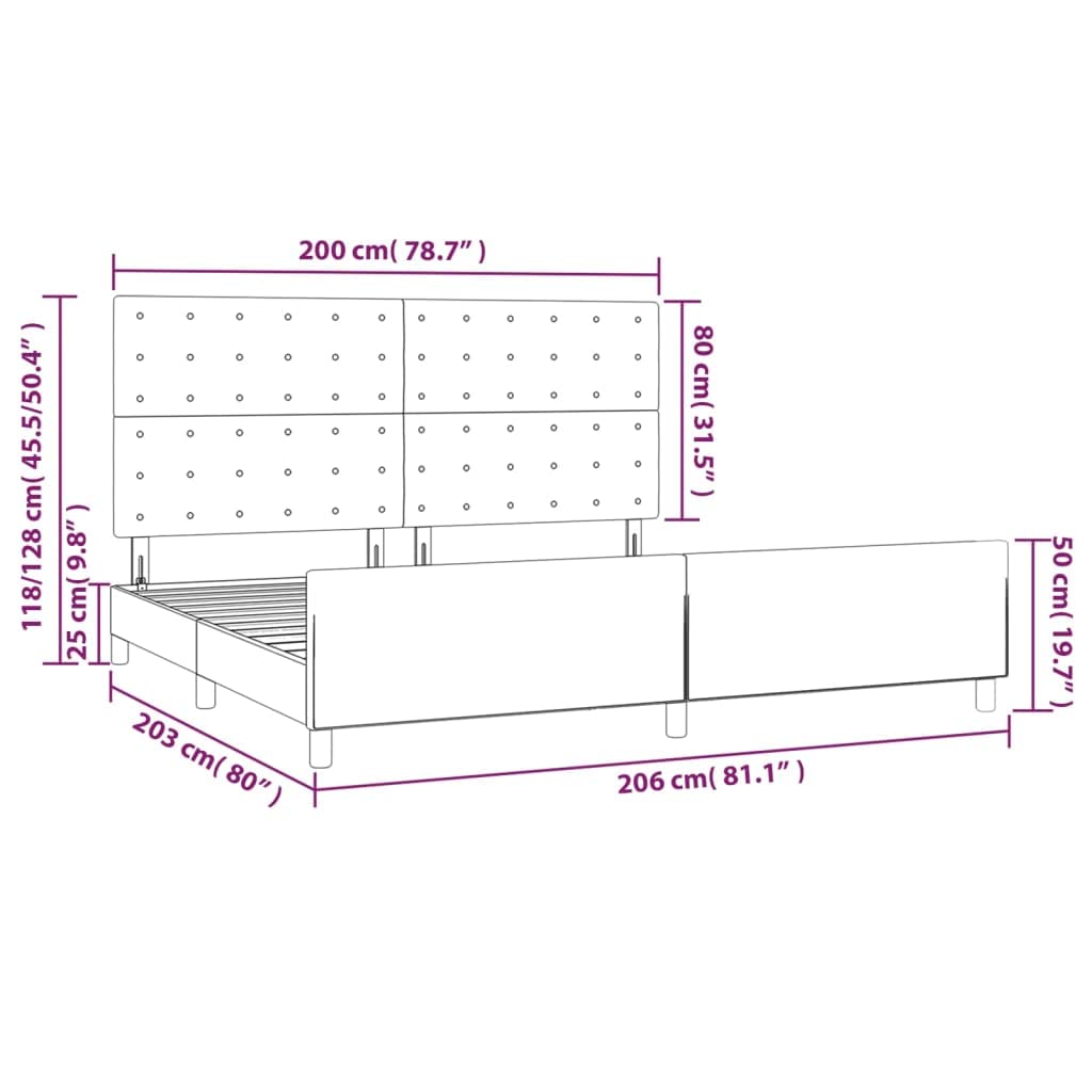 vidaXL Estructura de Cama con Cabecero Matrimonial Somier Tapizado Dormitorio Habitación Muebles Cuarto Descanso Tela Gris Oscuro 200x200 cm