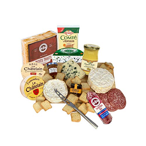 Product Image of the GiftWorld Deluxe Imported French Cheese Gift Basket – Delicious Cheese Sampler Gift Box | Knife and Cutting Board, Gourmet Food Gift Basket, for Family, Birthday, Sympathy, Congratulations Gifts, Thinking of you, Easter and Business Gifts - Over 3 Lbs.