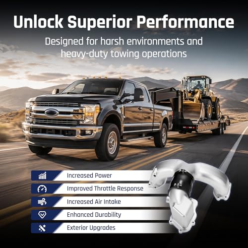 Image of SPELAB Intake Manifold for 6.7L Powerstroke F250 F350 2011-2014 2017-2019 | For Ford Super Duty F-250 /F-350 Diesel Engine, Aluminum Air Intake Horn Kit Integrated, Silver