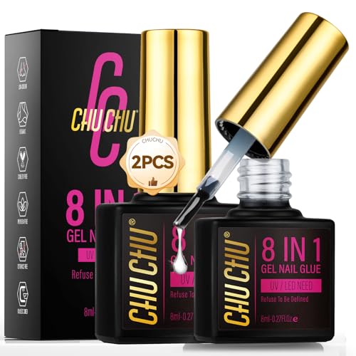Pegamento Uñas Postizas Gel 8 en 1: CHUCHU UV Esmalte de Uñas Capa Base, Pegamento Uñas Extra Fuerte para Uñas Postizas, Press On Nails, 16ml