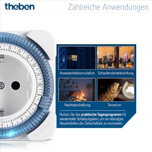 Theben 0260030 Timer 26 - analoge Zeitschaltuhr, Steckdosen Schaltuhr, Zeitprogrammstecker, weiß, bis zu 400 W LED Schaltleistung