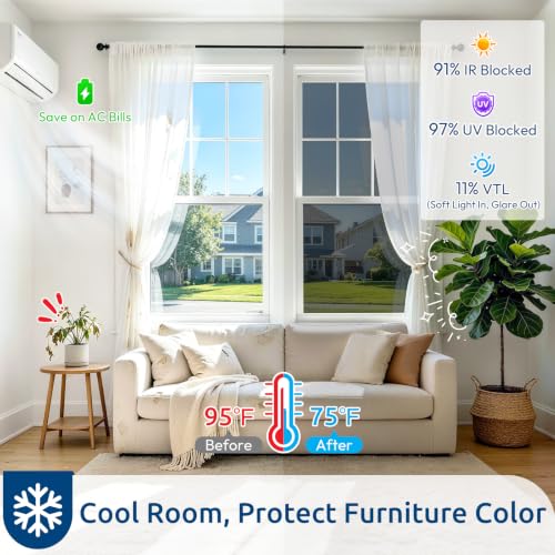 Image of rabbitgoo Window Privacy Film One Way Window Tint for Home, Removable Reflective Heat Sun Blocking Anti UV Glass Door Covering, Mirror Tinting Film House Office, 35.4 in X 13.1 Feet, Black Silver