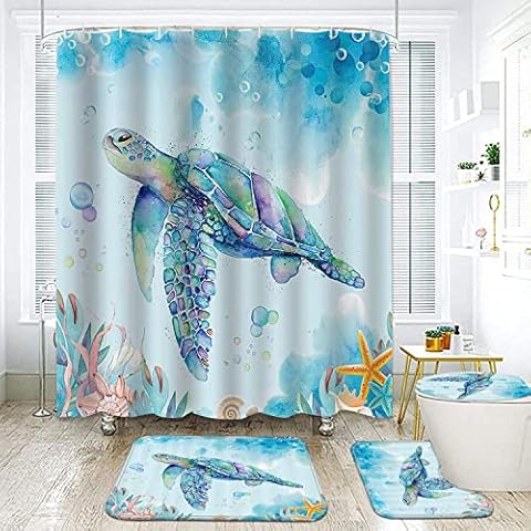 NEWSUYAA 4 Piece Sea Turtle Bathroom Set Cover