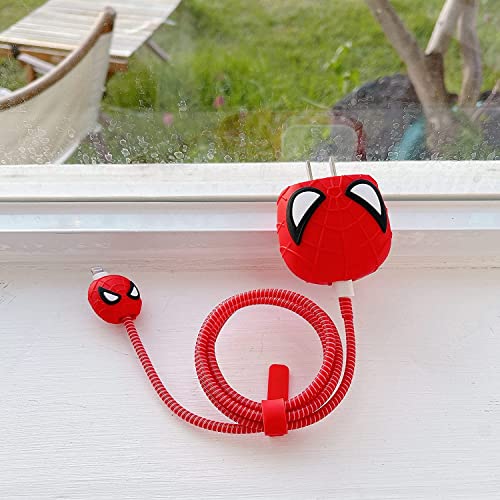 Image of Cartoon 3D Design Protective Case for 18W 20W iPhone 14 13 12 11 Pro Max Fast Charging Cable Adapter Charger, Cute Cartoon Lightning Data Cable Case for iPhone Charger Spiderman