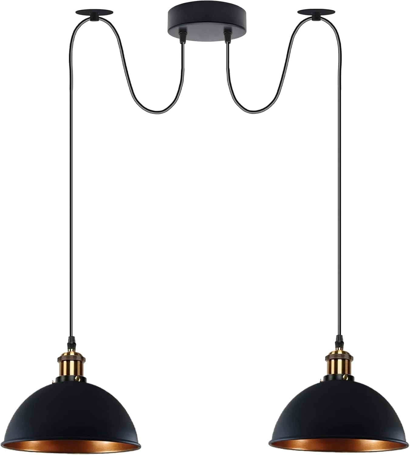 LEDSone Lámpara colgante de techo de 2 luces, pantalla de metal, cable ajustable de 195 cm, casquillo Edison E27 vintage, lámpara de isla industrial para comedor y cocina. (Negro)
