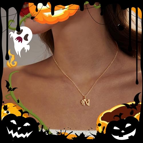 Halloween Necklace Halloween Gifts for Women Initial Necklace with Spider Web for Teen Girl Adjustable Dainty Gold Letter Necklaces for Her Girlfriend Daughter Halloweens Birthday Gift Basket Jewelry Decorations3