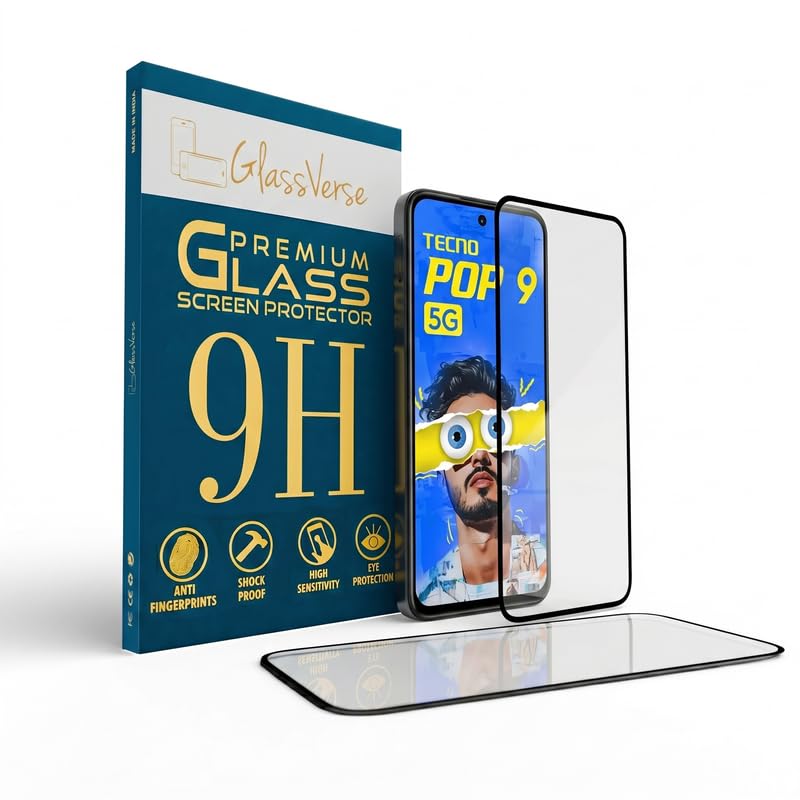 Image of GlassVerse PureView Tempered Glass for Tecno Pop 9 5G | Crystal Clear, 9H Hardness Screen Protector, Edge to Edge, Case Friendly, Hassle-less Installation Kit Included. (Pack of 2)