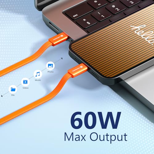 Image of Portronics Flatro 60W Flat Design fast Charging Type C Cable, Strong Nylon Braided, Data Sync, Tangle Free Flat Design, Durable Aluminium Connector, Compatible With Type C Devices(Orange)