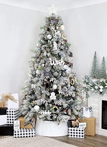 Auldhome Rustic White Tree Collar (Pine Embossed, Large), 29-Inch Diameter Base Vintage Enamelware Christmas Tree Accent, Distressed Pine Cone Design #TOP3