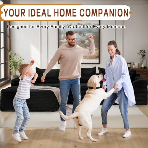 108" Sectional Couches for Living Room, Modular Sectional Sofa with L-Shape Chaise, Cloud Couch, Comfy Corduroy Fluffy Couch with Deep Seat and Side Pockets, No Assembly Required - Image 6