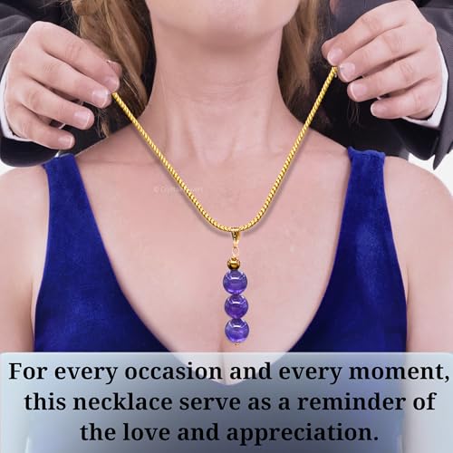 Image of Certified Crystal Pendant Necklace for Women - Original Crystals for Women, Natural Healing Crystal Stone Necklace for Women with Authenticity Certificate (Beads Bar, Gold)