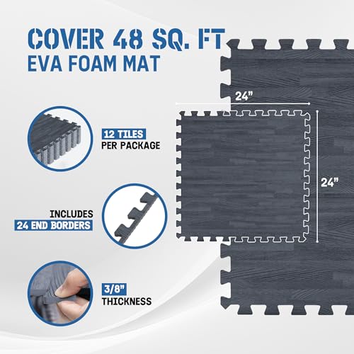 Image of Yes4All EVA Interlocking Mats, Puzzle Floor Tiles, Foam Floor Padding with Border for Furniture, Home Space, Living Room, Garage