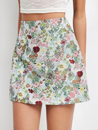 CIDER Mini Skirt Floral Jacquard Mid Waist A Line Skirts for Women Short Zipper Party Clubbing Date Casual2