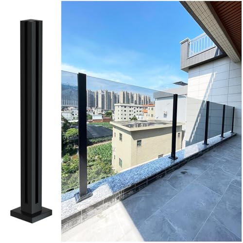 Black Glass Railing Post - 304 Stainless Steel, 33.4" for Balconies, Decks, Staircases, Patio Stairs & Pool Fences, Screw Base End Post, Durable & Stylish Design