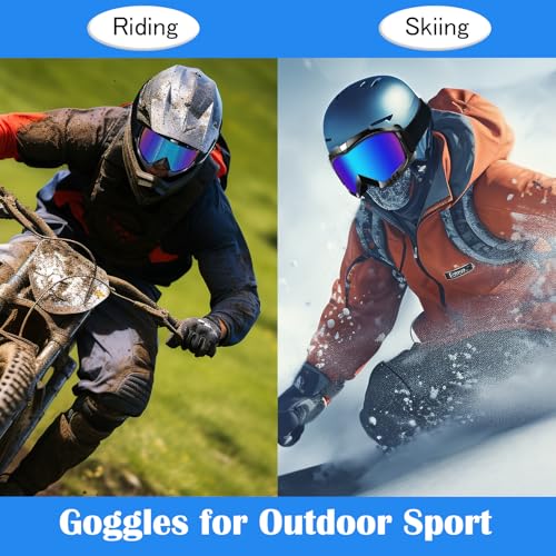 Image of Professional Motorcycle Motocross Goggles Men & Women ATV Dirt Bike Goggles | Wide Vision Glasses, Powersports Motobike Goggles, UV400, Anti-Fog Scratch, Windproof, Dustproof, 2 Pack (Sliver+Color)