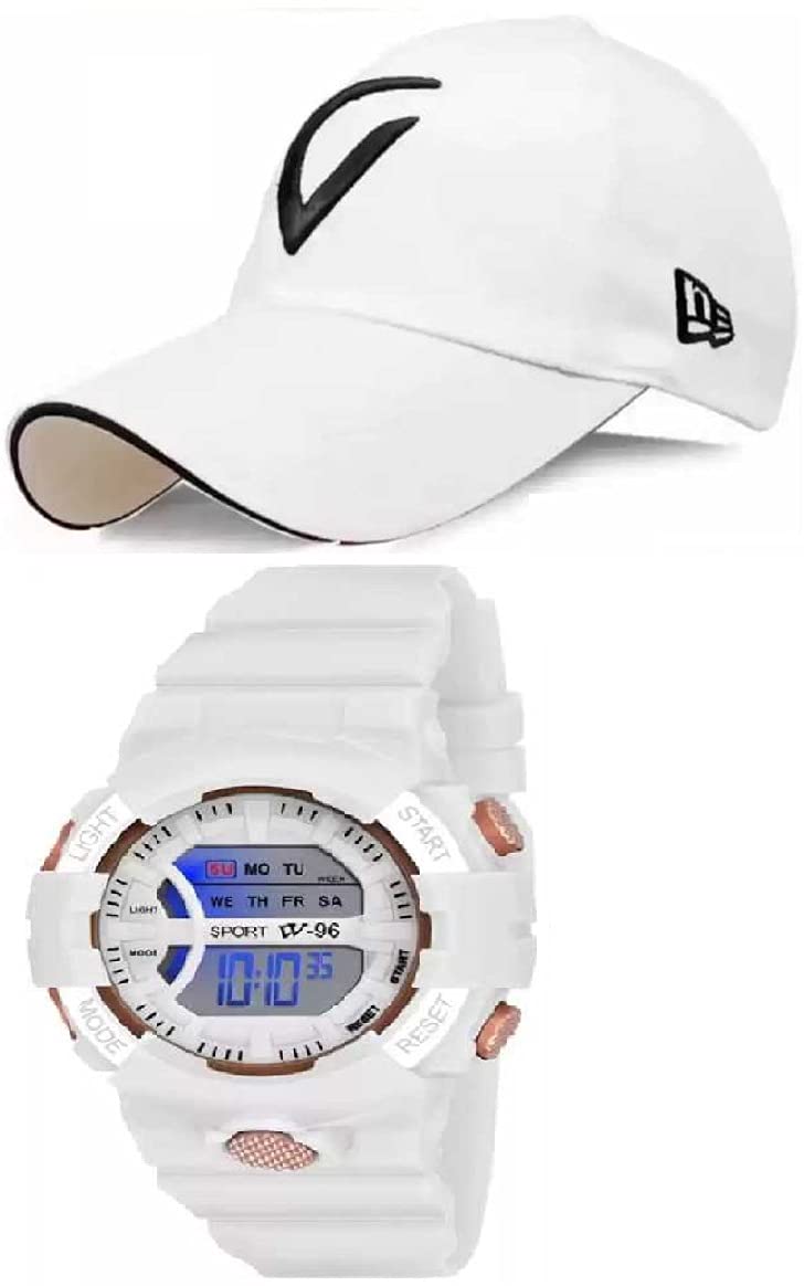 Silicone Boy's Brand White Digital Watch With White Baseball Cap