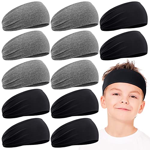 Image of Zhanmai 12 Pieces Boys Headbands 16 Inch Kids Sweatbands, Soft Athletic Sports Head Sweatband Headbands Wicking Elastic Hairband for Girls and Boys
