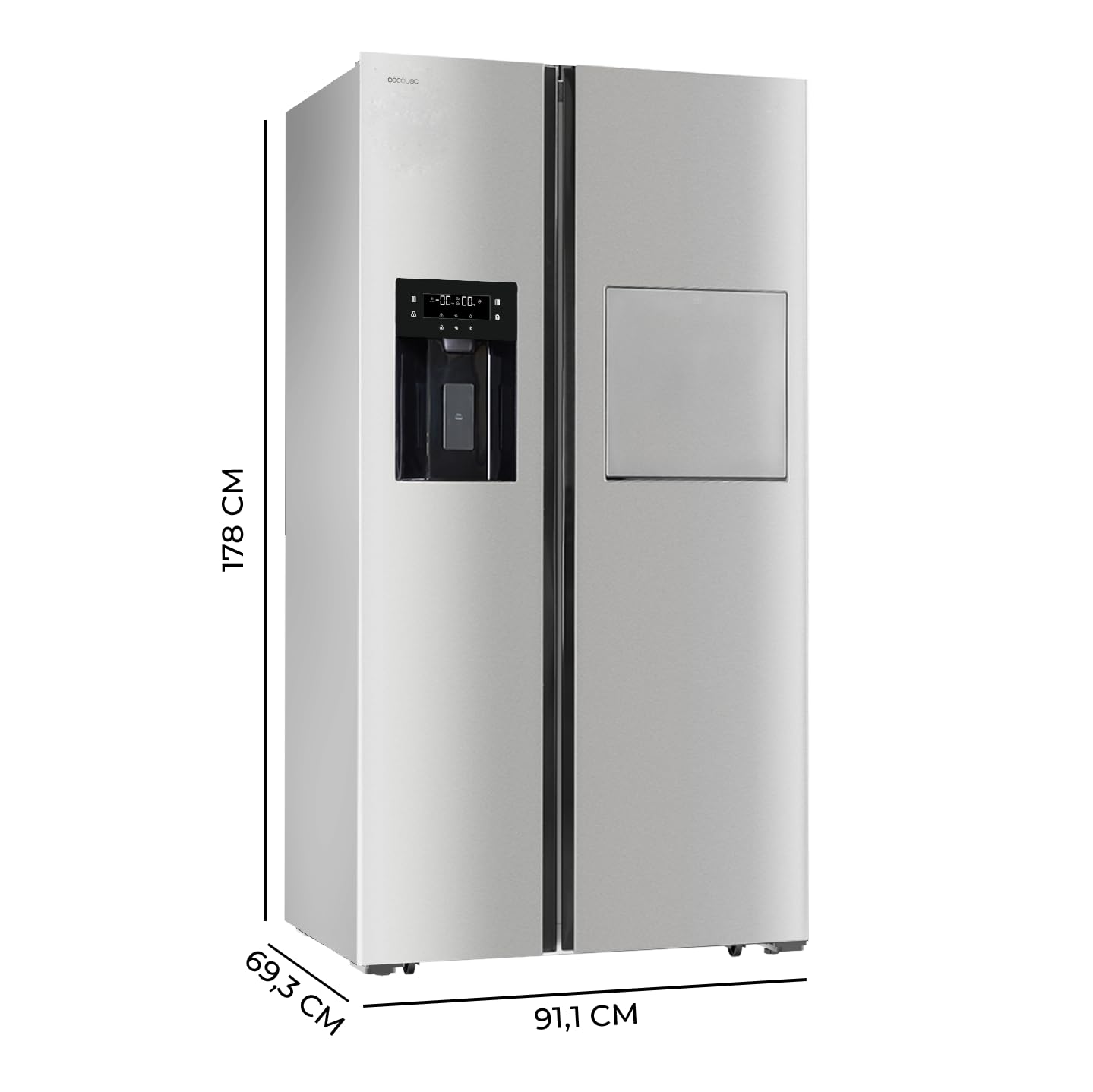 Cecotec Bolero CoolMarket SBS 551 WD Inox Réfrigérateur Américain No Frost 551 L 176 cm 90 cm Classe E Distributeur d'Eau FastFreezing FastCooling Ultra Silencieux