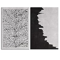 2 Panel Canvas Wall Art Black and White Flowers Canvas Prints Home Artwork Decoration for Living Room,Bedroom - 16