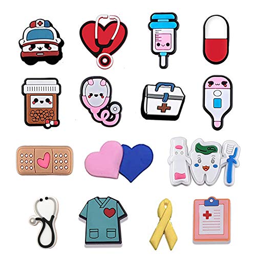 Kinear 15pcs Cute PVC Syringe Stethoscope Charms For shoes & Bracelet Wristband Party Gifts