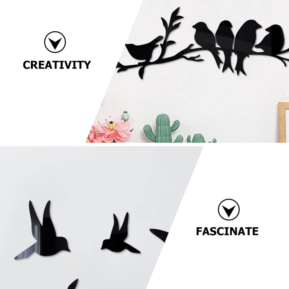 Adesivi Parete Uccelli Decorazione Parete Uccelli Acrilico Bssmmai - 5 Pezzi Neri Autoadesivi Per Interni Adesivi Parete Camera